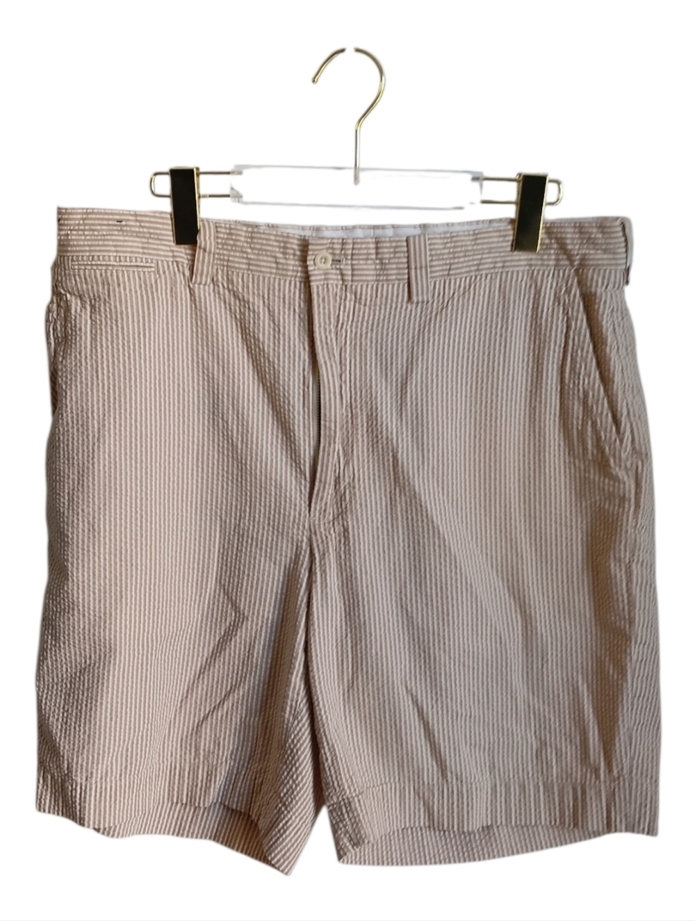 Vintage Polo Seersucker Stripe Shorts in Light Tan  Size 36 Cottagecore Grandpa